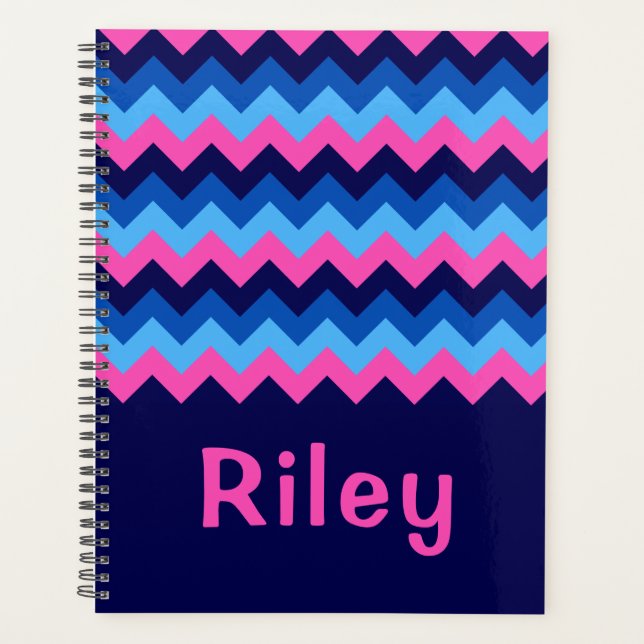 Agenda Planner legal do Monograma do Chevron Cor-de-Rosa  (Frente)