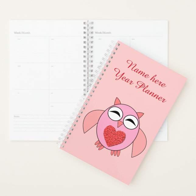 Agenda Planner Personalizado Coruja de Coração de Amor Ro (Exibição)