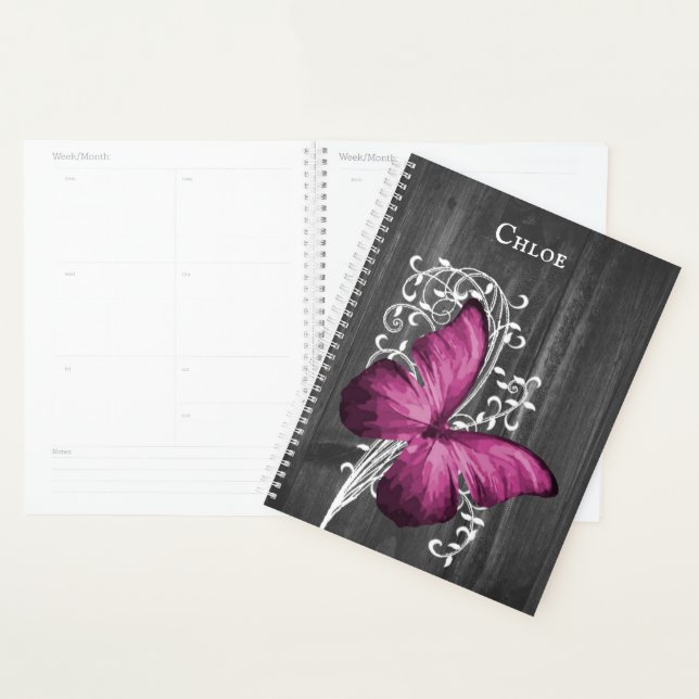 Agenda Planner Personalizado da Borboleta Russa Magenta (Exibição)