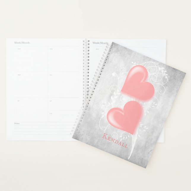 Agenda Planner Personalizado de Corações Rosa (Exibição)