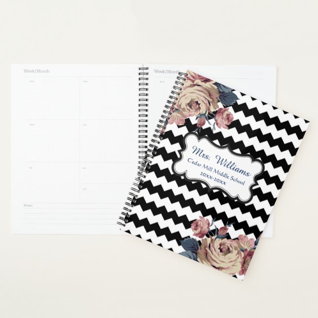 Agenda Planner Personalizado de Professores Crote Floral  (Exibição)