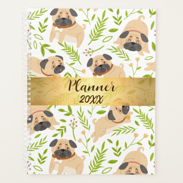 Agenda Planner Personalizado de Pug de Puppy Cujo Cãozinh (Frente)