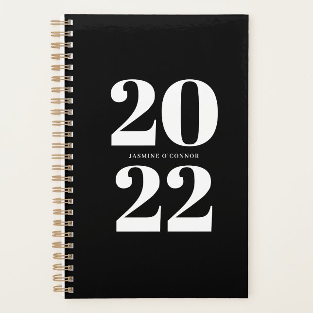 Agenda Planner preto e branco da Tipografia Bold 2022 (Frente)