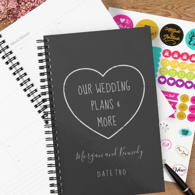 Agenda Planner Rustic Heart Chalkboard Wedding Planner (A chalk heart wedding planner with space for your name and wedding date)