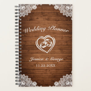 Agenda Planner Rustic Wood & White Lace Weding Planner