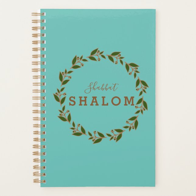 Agenda Planner Shabbat Shalom Green Brown Wreath (Frente)