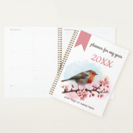 Agenda Planner Watercolor Robin com flores de cereja