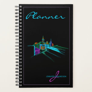 Agenda Plano de Cidade Elegante Negra Negra Moderna e Mon