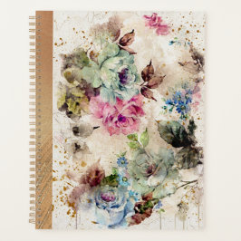 Agenda Plano Dourado de Casamento Russo de Aquarelas Flor