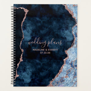 Agenda Planos de Casamento de Marble Agate Dourado com Ro