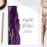 Agenda Planos de Casamento Dourado de Agate Geode Purple<br><div class="desc">Este elegante planejador de casamento moderno apresenta uma design de cor d'água roxa, aparada com uma falso brilho dourado. Personalize facilmente o texto das cinzas de carvão em um fundo branco, com os nomes da noiva e do noivo em caligrafia manual sobre uma grande e grande câmera. Adicione o título...</div>