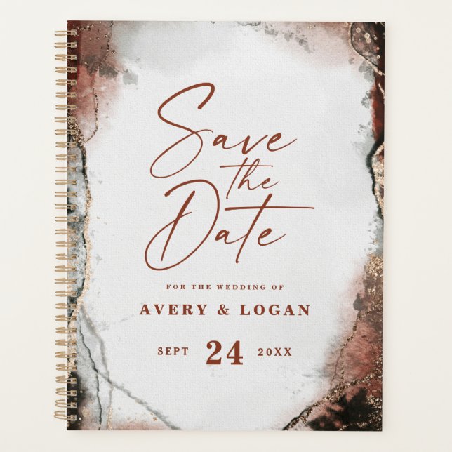 Agenda Planos De Casamento Laranja De Queda Eetérea Rústi (Frente)