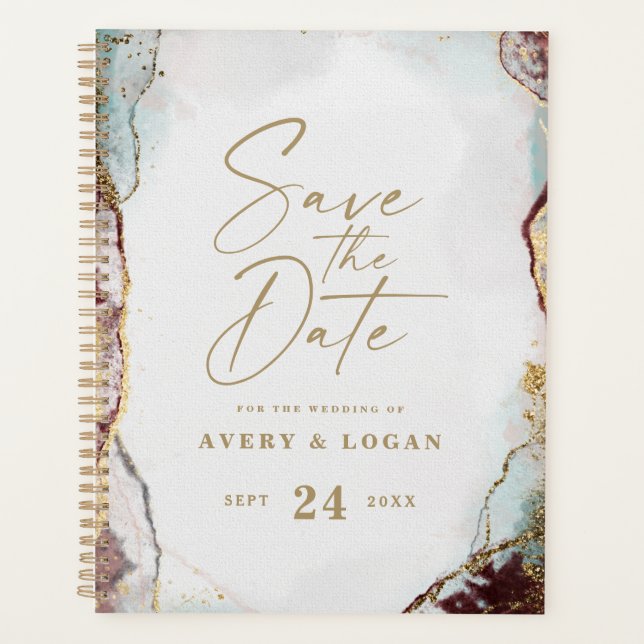 Agenda Planos de Casamento no inverno Vermelho e Dourado  (Frente)