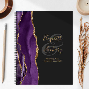Agenda Planos de Casamento Roxo Dourado Escuro Roteiro de