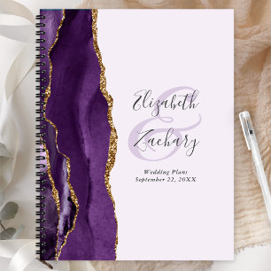 Agenda Planos de Casamento Roxo Dourado Lavanda Ágata Geo
