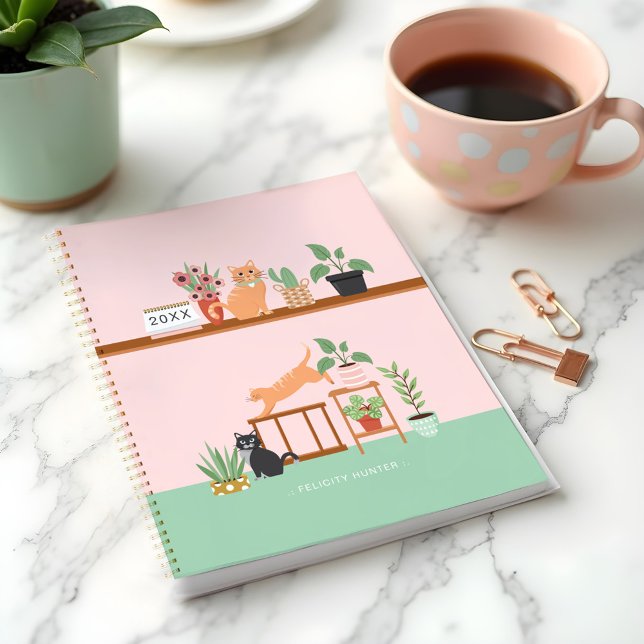Agenda Plantas De Casas Vedadas E Gatos Felizes E Gatos F (Potted House Plants & Cute Happy Cats Planner)