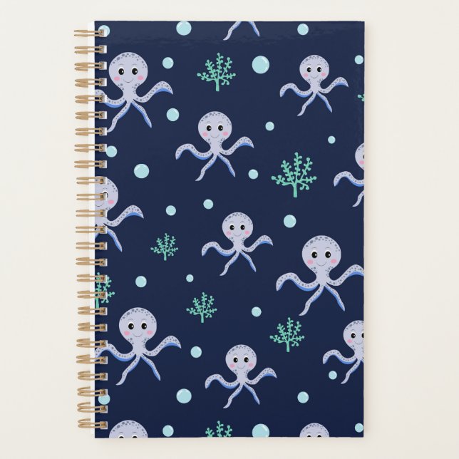 Agenda Polvo sob o padrão infantil marinho (Frente)