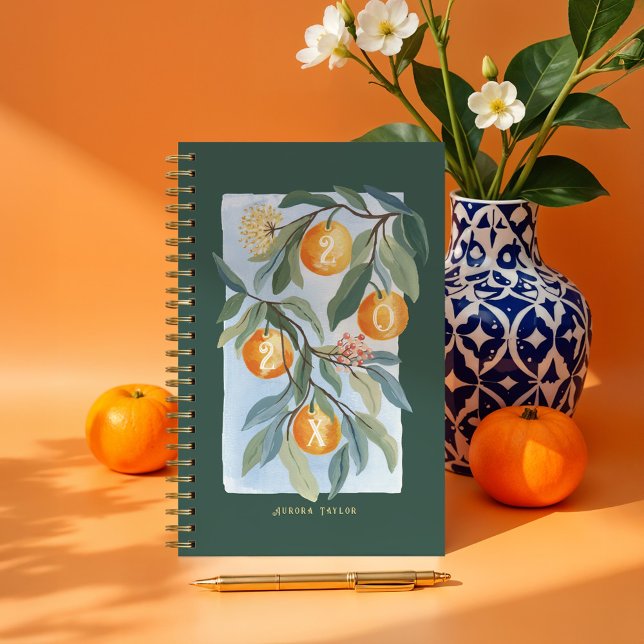 Agenda Pomar de Fruta Botânica da Árvore de Citros Zestiq (Zesty Orange Citrus Tree Botanical Fruit Orchard Planner)