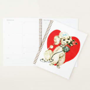 Agenda Poodle Dog Segurando Flores Namorados