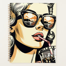 Agenda Pop Art Comic Book Bonito Mulher Bebendo Soda