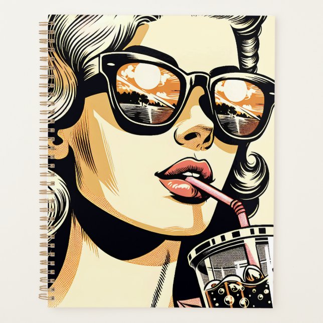 Agenda Pop Art Comic Book Bonito Mulher Bebendo Soda (Frente)