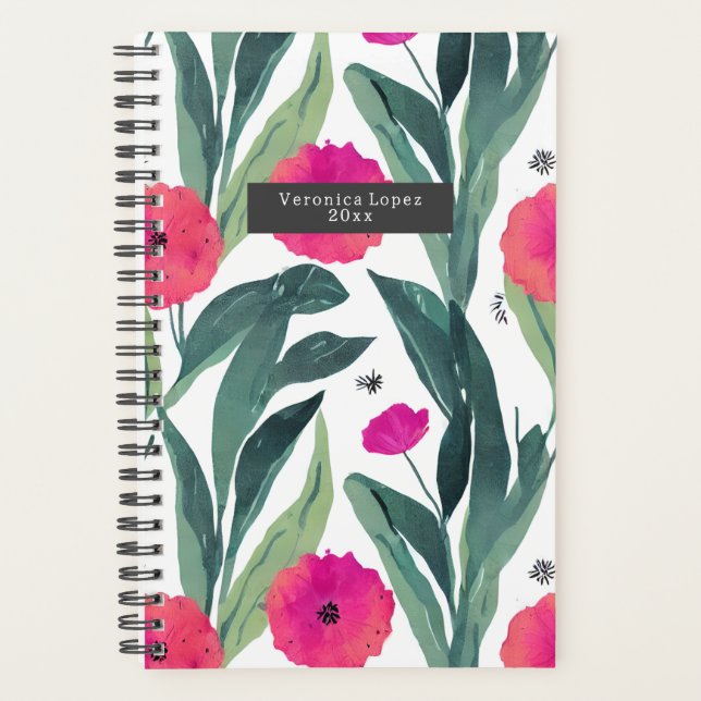 Agenda Pópias Botânicas De Aquarela Padrão Floral (Frente)