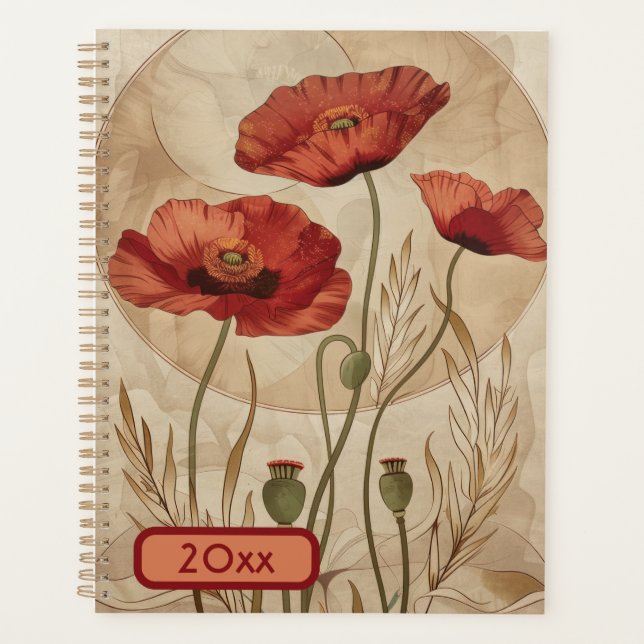 Agenda Poppies 20XX Clássico Espiral Planner Arte Digital (Frente)