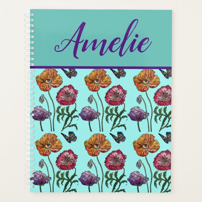 Agenda Poppy Poppies Red Chique Aqua Flores Florais (Frente)
