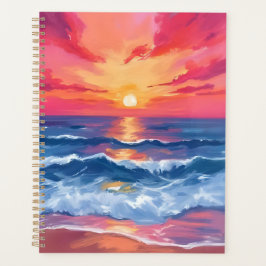 Agenda Pôr do Sol na Costa Fuchsia | Aquarela de Ondas do