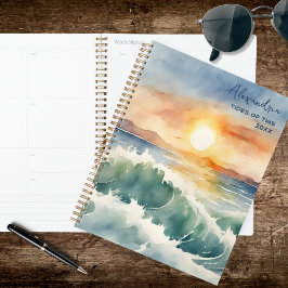 Agenda Pôr do sol na praia em aquarela