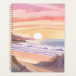 Agenda Pôr do Sol no Mar Corado | Pintura em Aquarela de