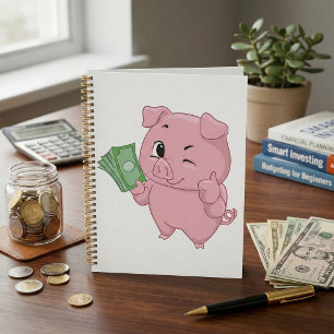 Agenda Porco Rosa Segurando Dinheiro Fazendo Sinal de Pos
