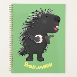 Agenda Porcupine engraçado bonito tocando cartum banjo