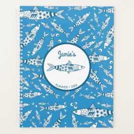 Agenda Português Lisboa Sardinha Padrão Azulejos Azul