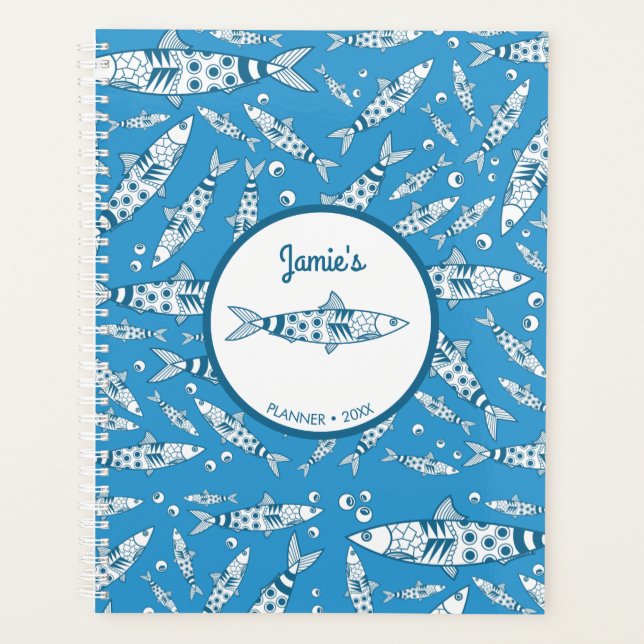 Agenda Português Lisboa Sardinha Padrão Azulejos Azul (Frente)