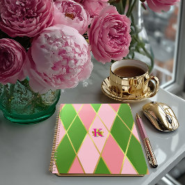 Agenda Posh Pink and Green Argyle Monogrammed Planner