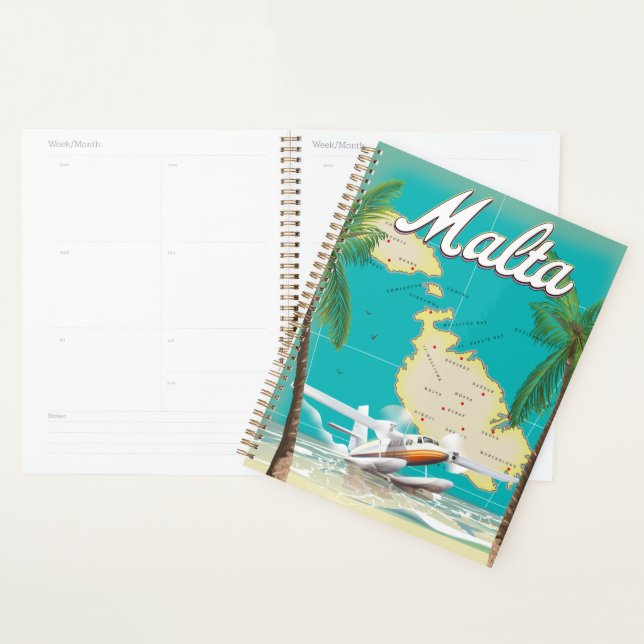 Agenda Poster de viagens de praia e mapa de Malta (Exibição)
