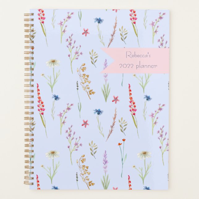 Agenda Prado de Flores Silvestres Azul Personalizado (Frente)