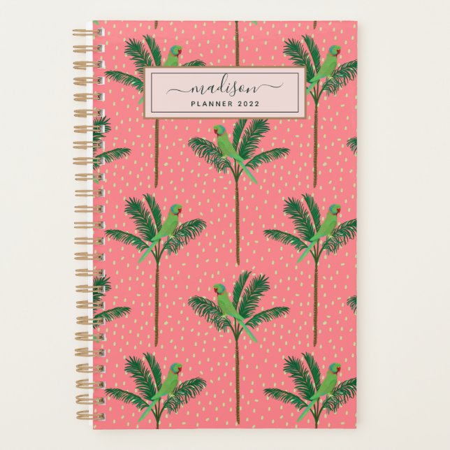 Agenda Prato Tropical de Palmeira Rosa Personalizado (Frente)