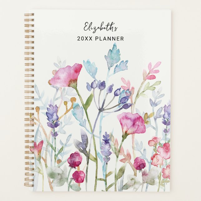 Agenda Preppy Esthetic Watercolor Floral Custom Name (Frente)