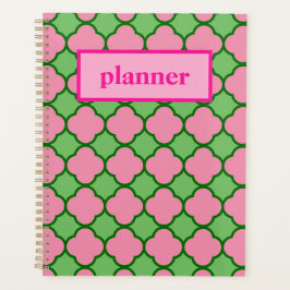 Agenda Preppy Pink e Green Quatrefoil