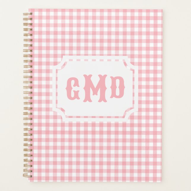 Agenda Preppy Pink Gingham | Monograma (Frente)