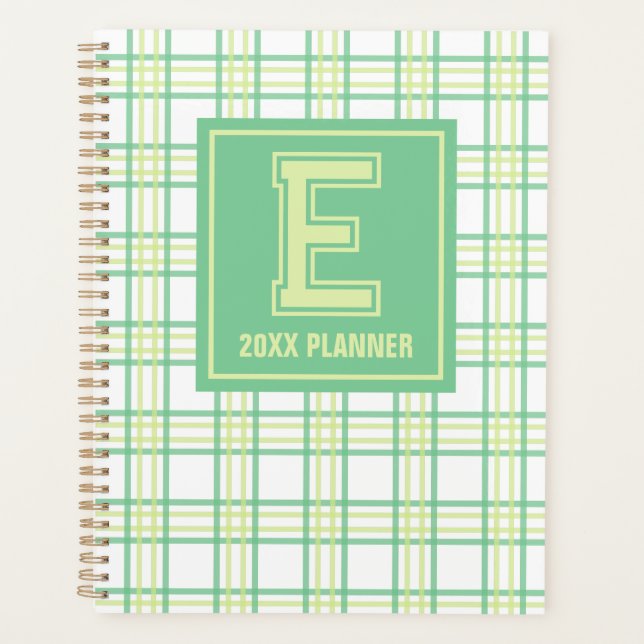 Agenda Preppy Plaid Varsity Monogram Green Lime (Frente)