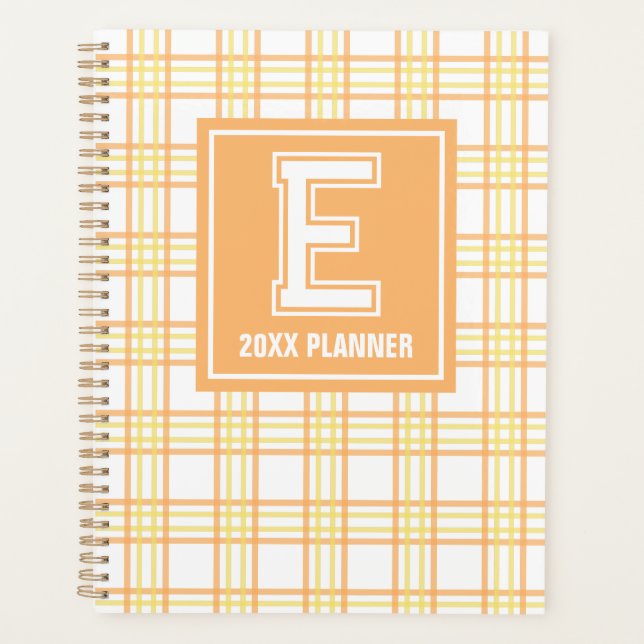 Agenda Preppy Plaid Varsity Monogram Orange Yellow (Frente)