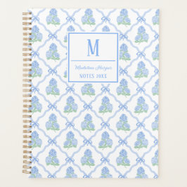 Agenda Preppy Trellis Bow Blue & Green Hydrangea Monogram
