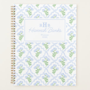 Agenda Preppy Watercolor Monogramas Hydrangea Arcos