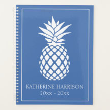 Preppy White Pineapple on Blue