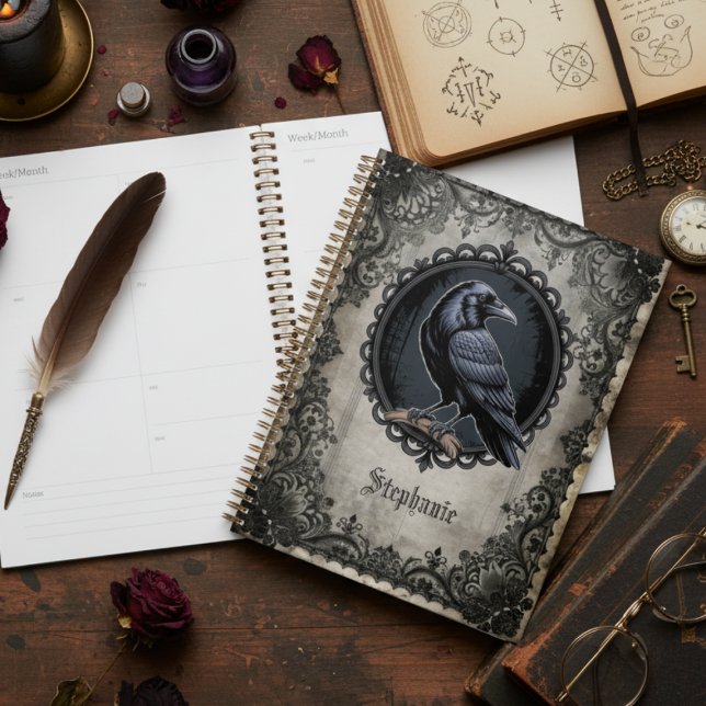 Agenda Presente Botânico de Corvo Gótico e Natureza Witch (Gothic Raven desk planner)