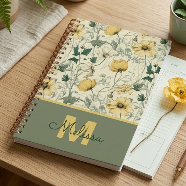 Agenda Presente Botânico de Flores Silvestres de Formatur (Vintage yellow wildflower pattern notebook — a perfect graduation gift for her or teacher thank you.)