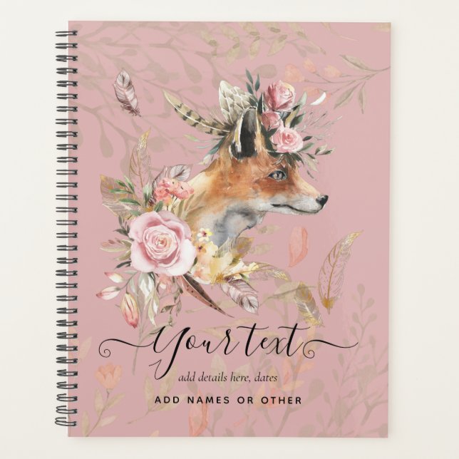 Agenda Presente Comemorativo Personalizado de Raposa Boho (Frente)